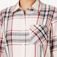 Camisa xadrez feminina Style &amp; Co com um bolso, creme/vinho, tamanho XX-grande