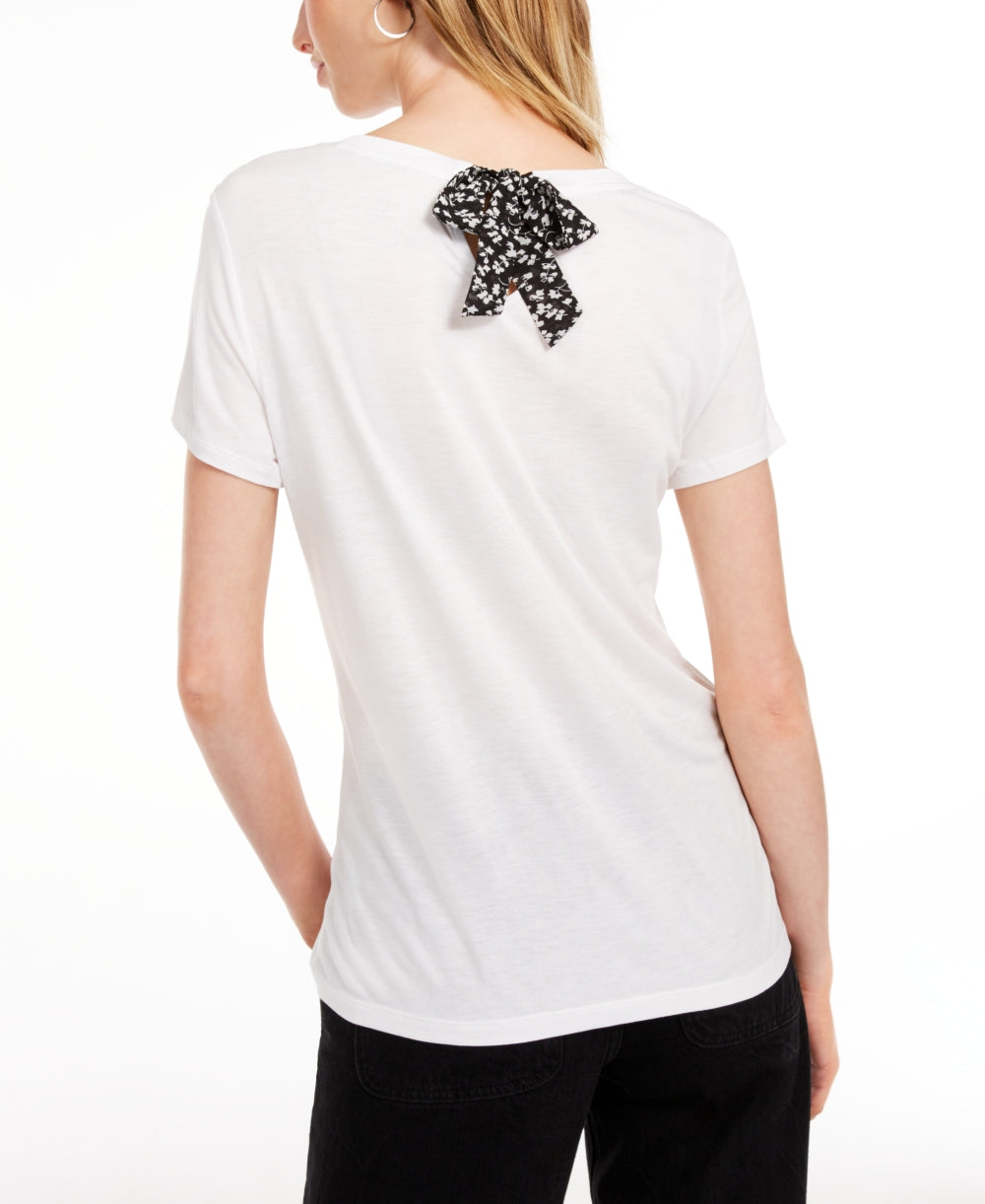 Camiseta feminina lisa com amarração nas costas Maison Jules, branca, tamanho XX-G