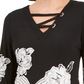 Top feminino com ilhós e renda, tamanho X-S, preto, da coleção JM