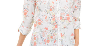 Camisa feminina de algodão com estampa floral Charter Club, branca, tamanho grande
