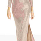 Vestido de malha com lantejoulas e manga comprida Morgan &amp; Co para mulheres, marrom, tamanho médio