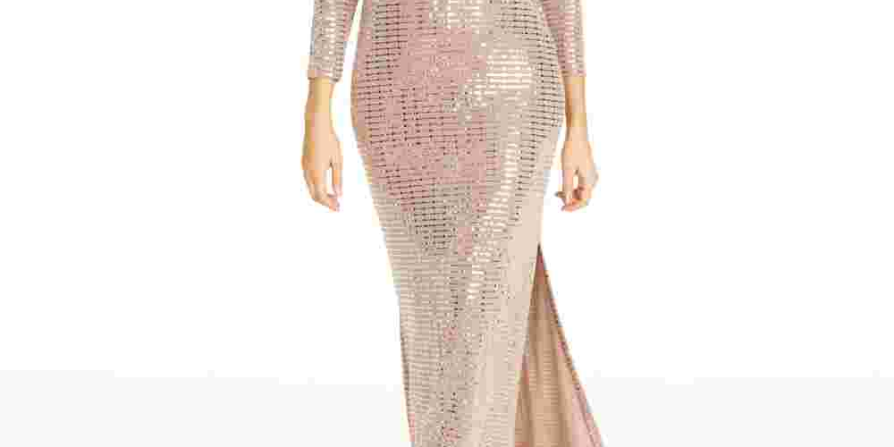 Vestido de malha com lantejoulas e manga comprida Morgan &amp; Co para mulheres, marrom, tamanho médio