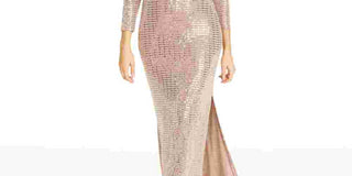 Vestido de malha com lantejoulas e manga comprida Morgan &amp; Co para mulheres, marrom, tamanho médio