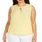 Blusa feminina Kasper Plus com decote diamante e mangas curtas, amarela, tamanho XL