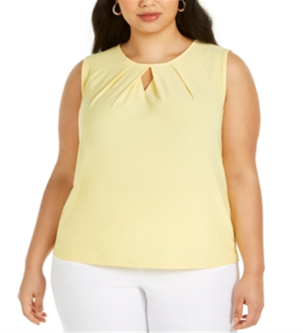 Blusa feminina Kasper Plus com decote diamante e mangas curtas, amarela, tamanho XL