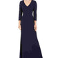 Vestido longo feminino Jessica Howard com decote em V e strass, azul, tamanho 12