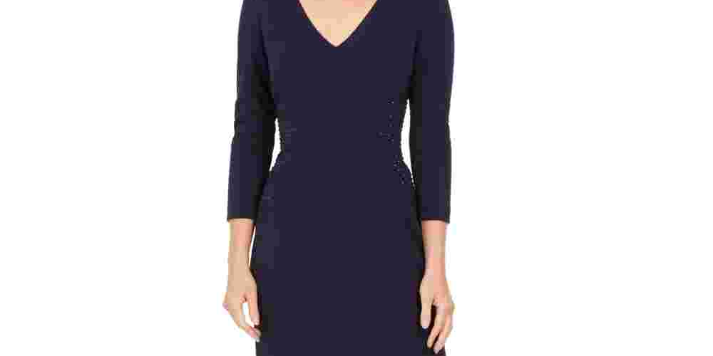 Vestido longo feminino Jessica Howard com decote em V e strass, azul, tamanho 12