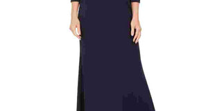 Vestido longo feminino Jessica Howard com decote em V e strass, azul, tamanho 12