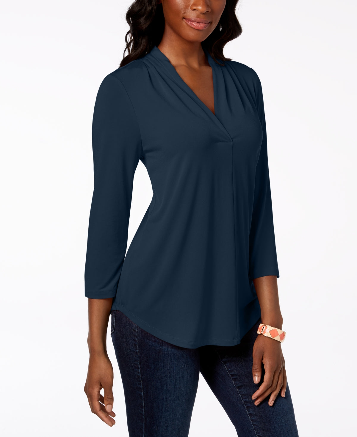 Blusa feminina Charter Club manga 3/4 azul tamanho X-S