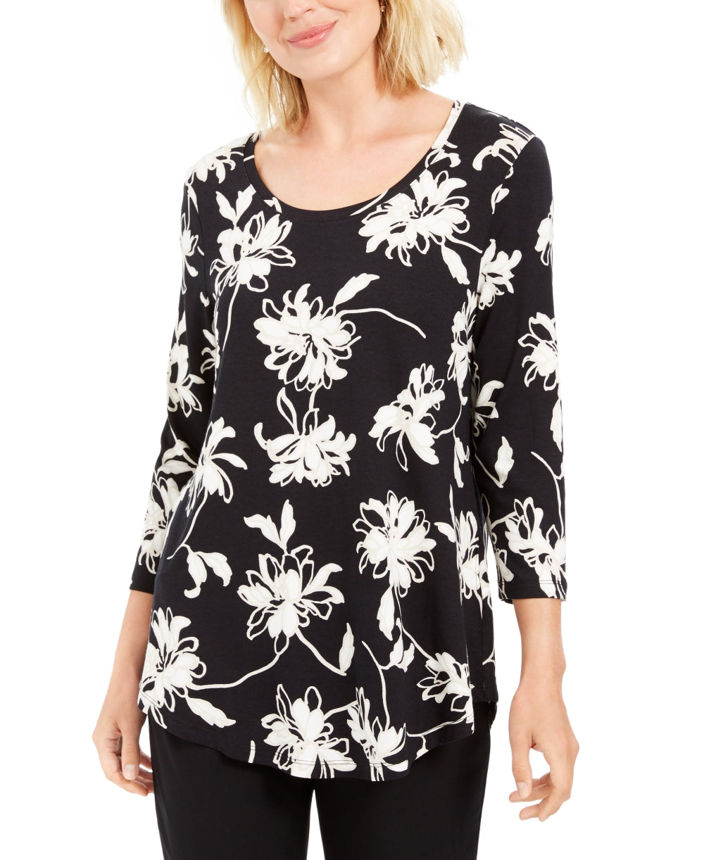 Blusa feminina estampada em jacquard, preta, tamanho pequeno P
