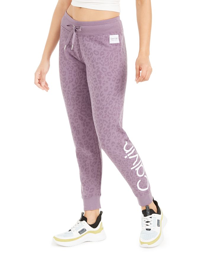 Calça jogger feminina Calvin Klein Performance com estampa animal e logotipo, roxa, tamanho médio