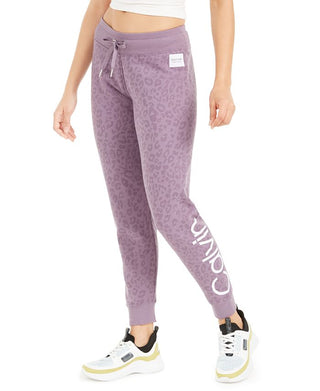 Calça jogger feminina Calvin Klein Performance com estampa animal e logotipo, roxa, tamanho médio