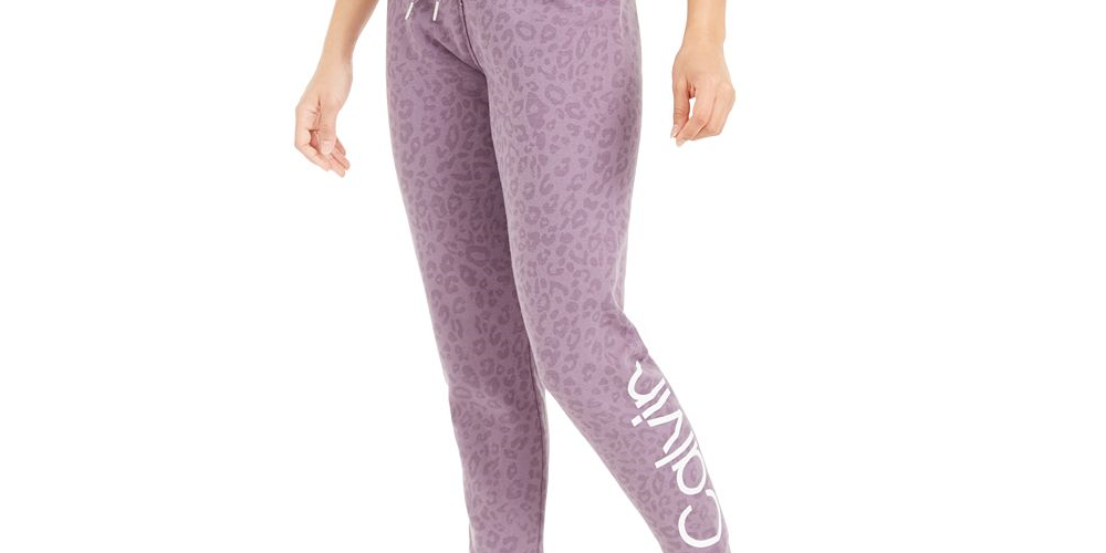 Calça jogger feminina Calvin Klein Performance com estampa animal e logotipo, roxa, tamanho médio