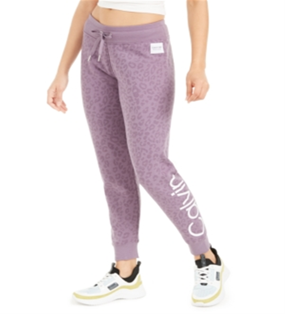 Calça jogger feminina Calvin Klein Performance com estampa animal e logotipo, roxa, tamanho médio