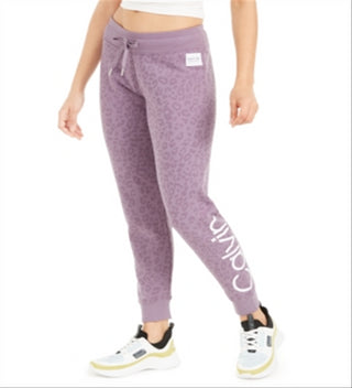 Calça jogger feminina Calvin Klein Performance com estampa animal e logotipo, roxa, tamanho médio