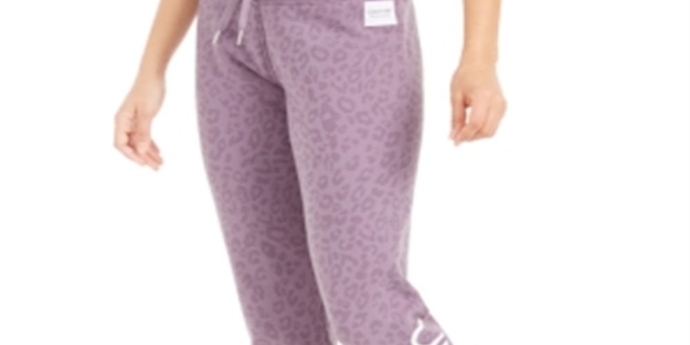 Calça jogger feminina Calvin Klein Performance com estampa animal e logotipo, roxa, tamanho médio