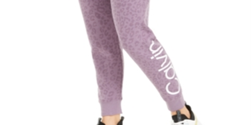 Calça jogger feminina Calvin Klein Performance com estampa animal e logotipo, roxa, tamanho médio