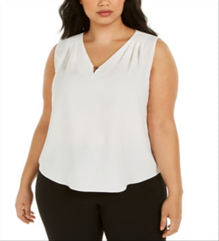 Kasper Women's Sleeveless V Neck Evening Tunic Top White Size 2X