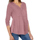 Blusa feminina estilo &amp; co, decote em V, tecido misto, rosa, tamanho pequeno