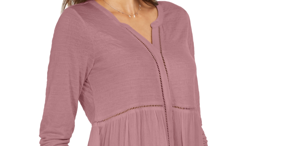 Blusa feminina estilo &amp; co, decote em V, tecido misto, rosa, tamanho pequeno