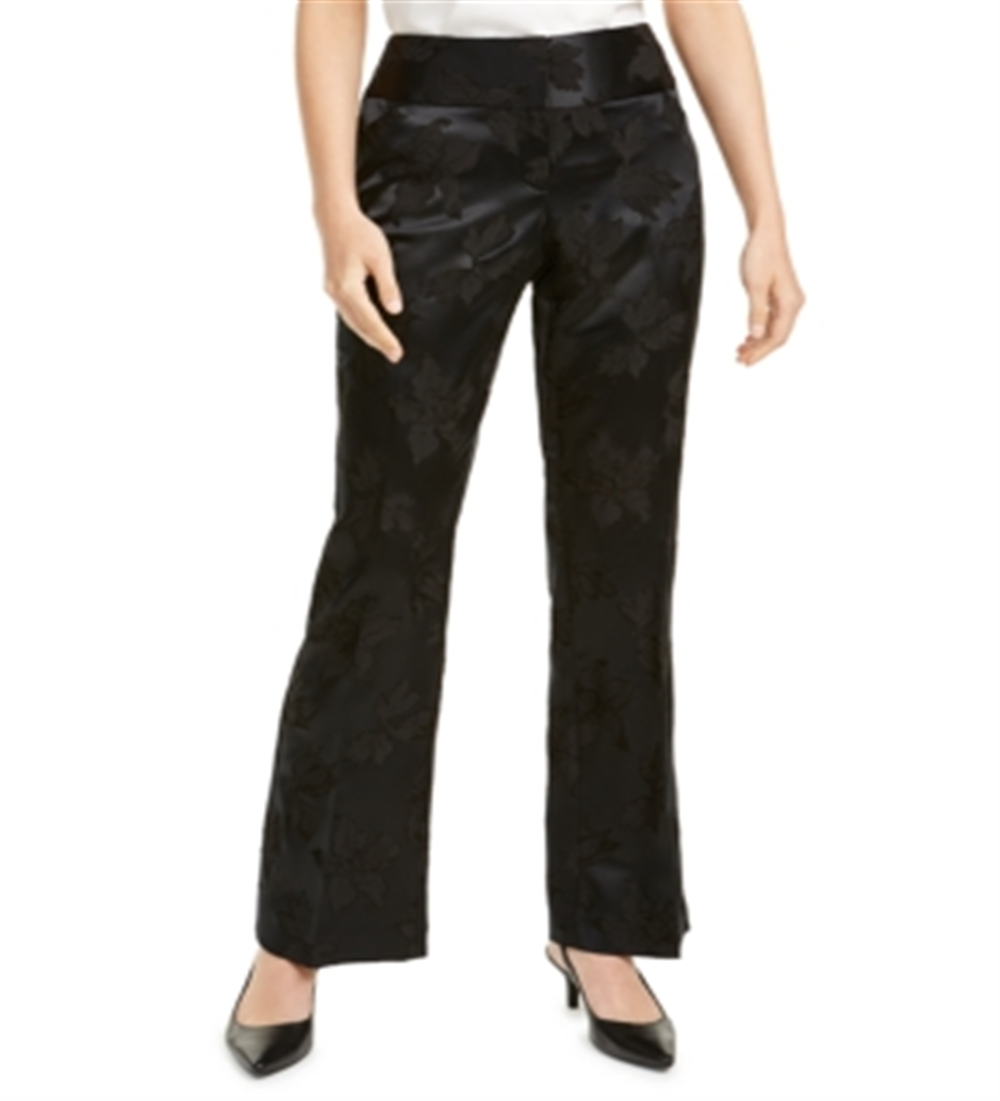 Calça flare floral com zíper feminina Alfani, preta, tamanho 4