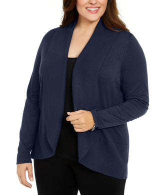Karen Scott Cardigan Feminino Scott Plus Frente Aberta Azul Marinho Tamanho 0X