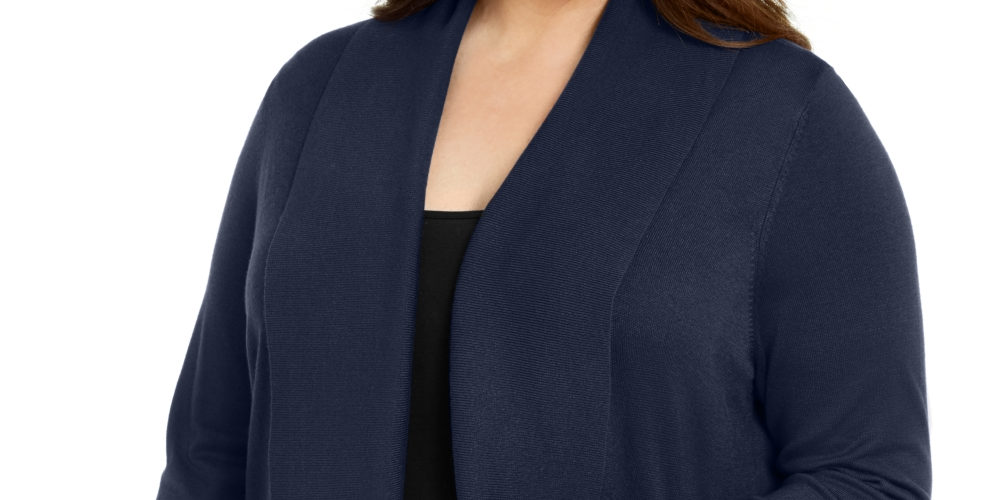 Karen Scott Cardigan Feminino Scott Plus Frente Aberta Azul Marinho Tamanho 0X