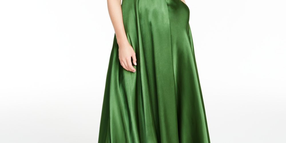 Vestido de cetim plissado feminino Morgan &amp; Co, verde, tamanho 9