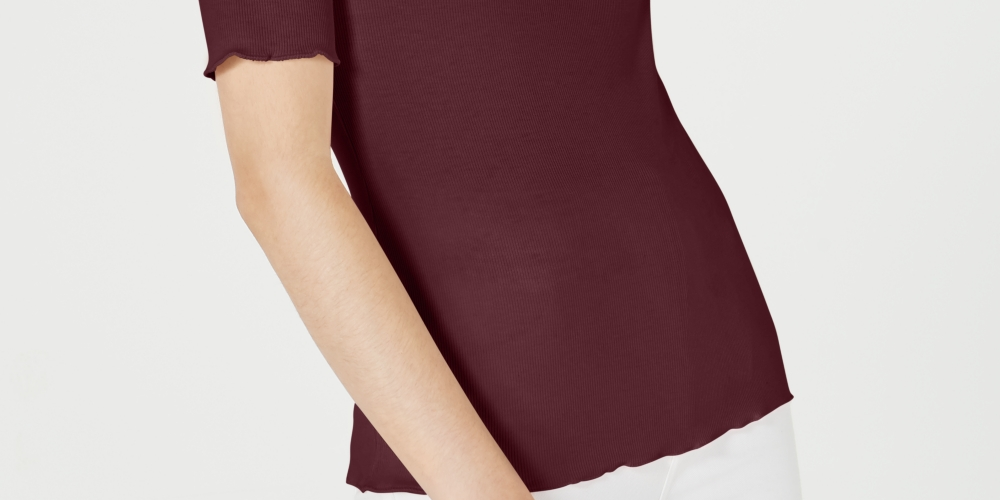 Blusa feminina Maison Jules com decote redondo e mangas curtas, vinho, tamanho extrapequeno