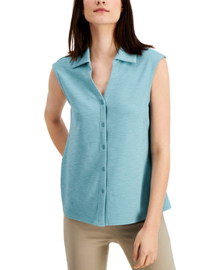 Blusa feminina Alfani de malha com botões frontais elásticos, tamanho médio, verde