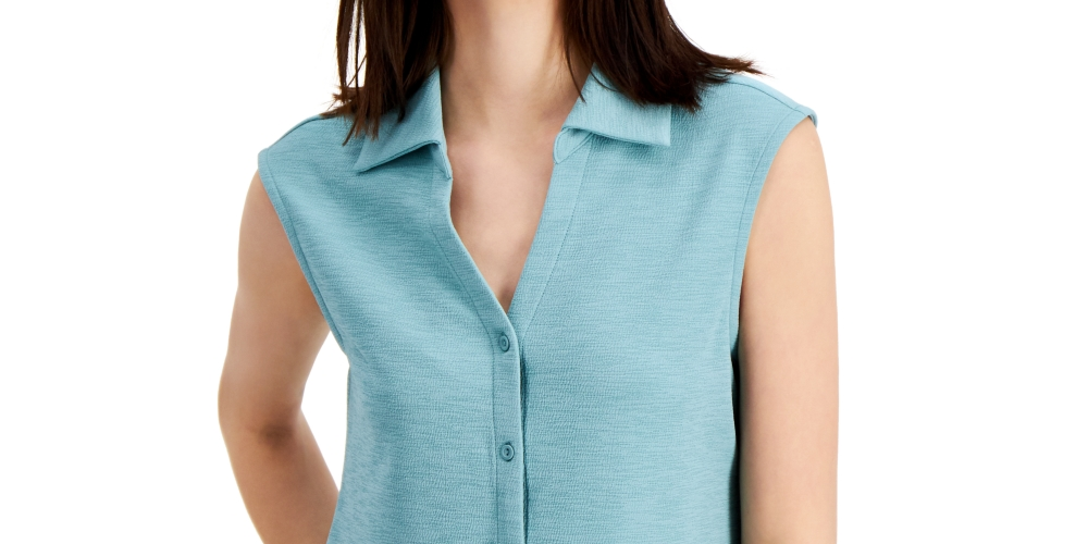 Blusa feminina Alfani de malha com botões frontais elásticos, tamanho médio, verde
