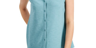 Blusa feminina Alfani de malha com botões frontais elásticos, tamanho médio, verde