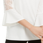 Blusa de malha feminina Kasper com manga de crochê e decote em V, branca, tamanho M