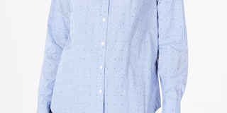 Camiseta feminina Charter Club de algodão estampada com botões frontais, azul, tamanho 12