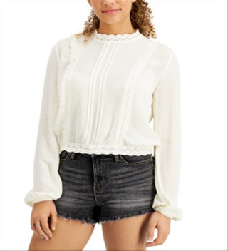 Blusa vitoriana de manga comprida e gola alta Self Esteem Junior, branca, tamanho X-G