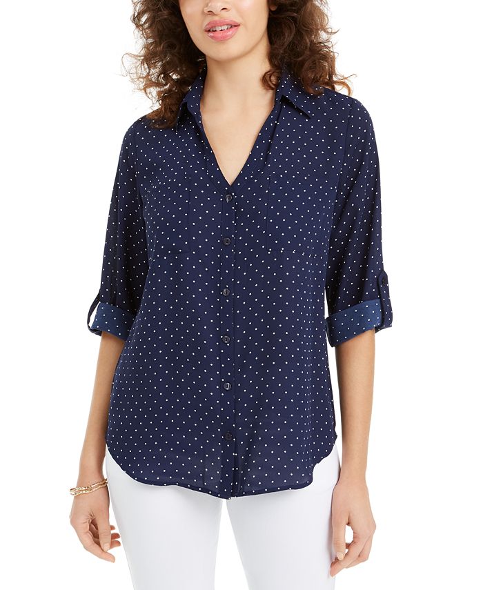 Blusa com estampa de bolinhas e punho Bcx Juniors, azul, tamanho pequeno