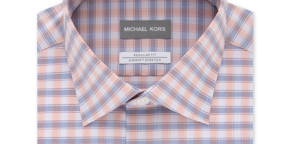 Camisa masculina Michael Kors com estampa xadrez e manga comprida, rosa/roxa, tamanho 17/32-33