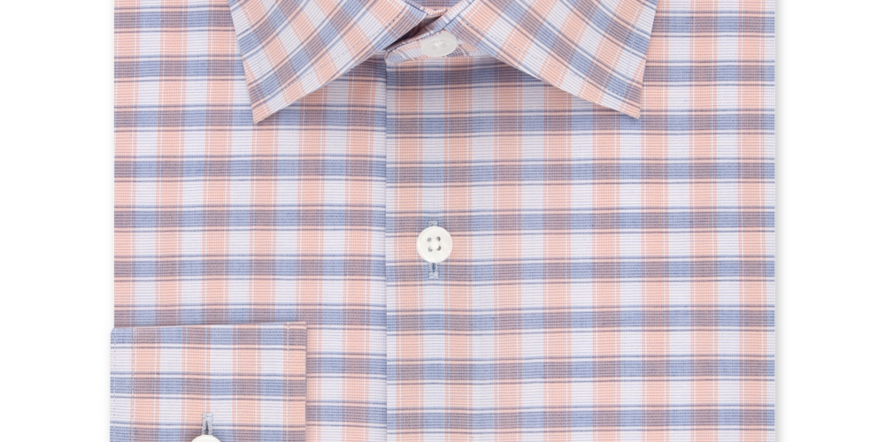 Camisa masculina Michael Kors com estampa xadrez e manga comprida, rosa/roxa, tamanho 17/32-33