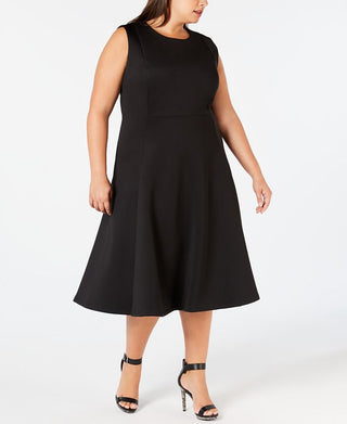 Vestido Calvin Klein Plus MIDI Fit &amp; Flare Feminino Preto Tamanho 16W