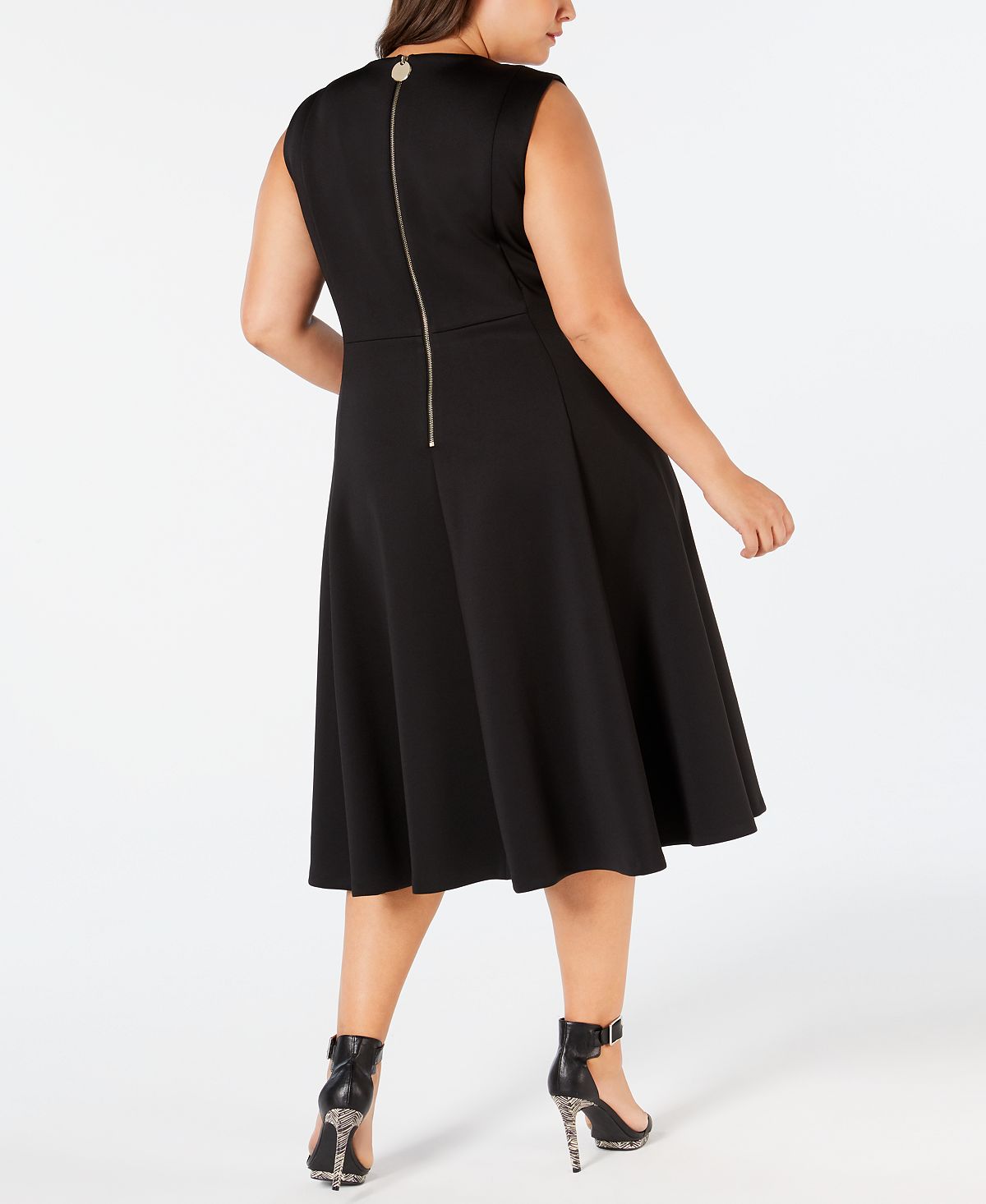 Vestido Calvin Klein Plus MIDI Fit &amp; Flare Feminino Preto Tamanho 16W