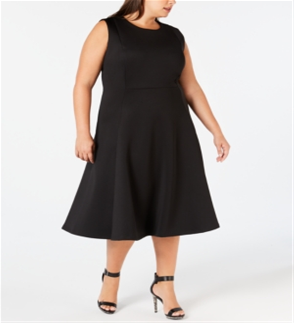 Vestido Calvin Klein Plus MIDI Fit &amp; Flare Feminino Preto Tamanho 16W