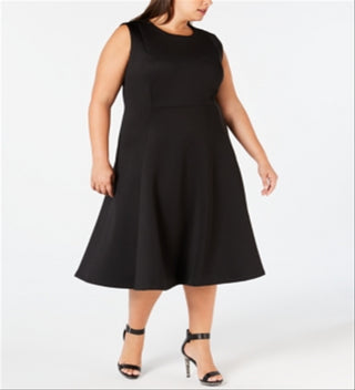 Vestido Calvin Klein Plus MIDI Fit &amp; Flare Feminino Preto Tamanho 16W