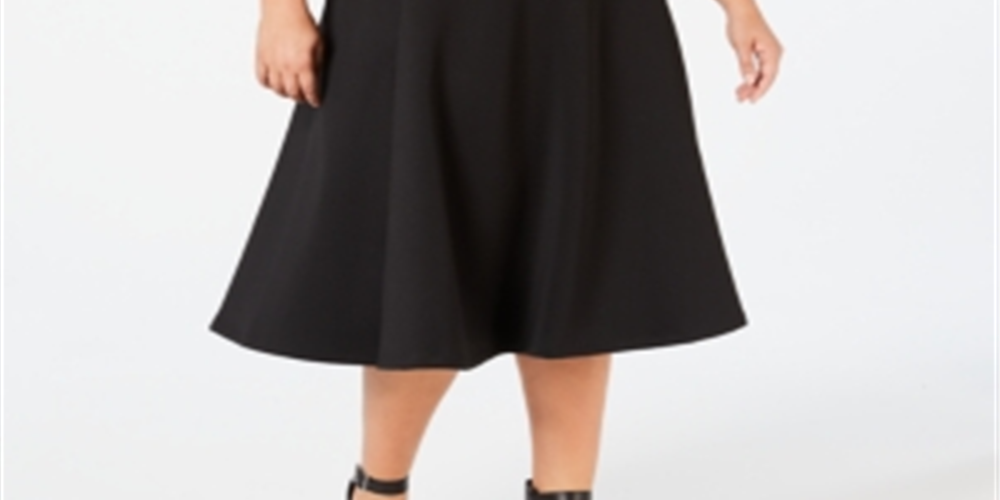 Vestido Calvin Klein Plus MIDI Fit &amp; Flare Feminino Preto Tamanho 16W