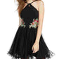 Vestido de festa curto com zíper floral bordado e sem mangas Blondie feminino, tamanho 1, preto