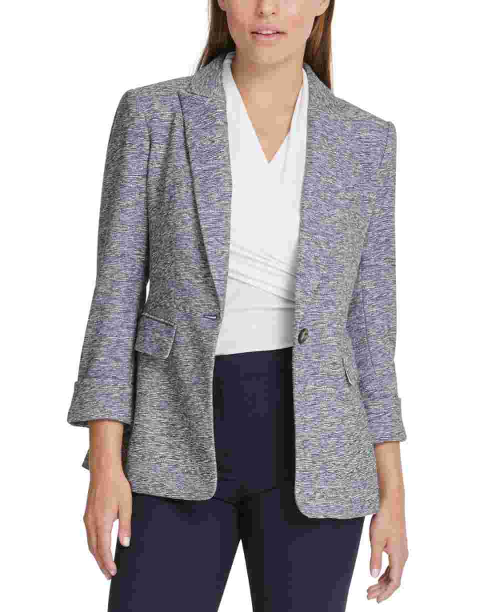Blazer Dkny Feminino Marled com Um Botão Azul Tamanho 4 Petite