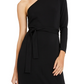 Vestido longo feminino INC International Concepts com cinto e um ombro, preto, tamanho pequeno GG