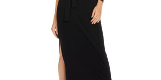 Vestido longo feminino INC International Concepts com cinto e um ombro, preto, tamanho pequeno GG