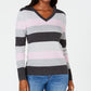 Karen Scott Suéter Feminino de Algodão com Decote em V e Blocos de Cores Cinza/Rosa Tamanho XS