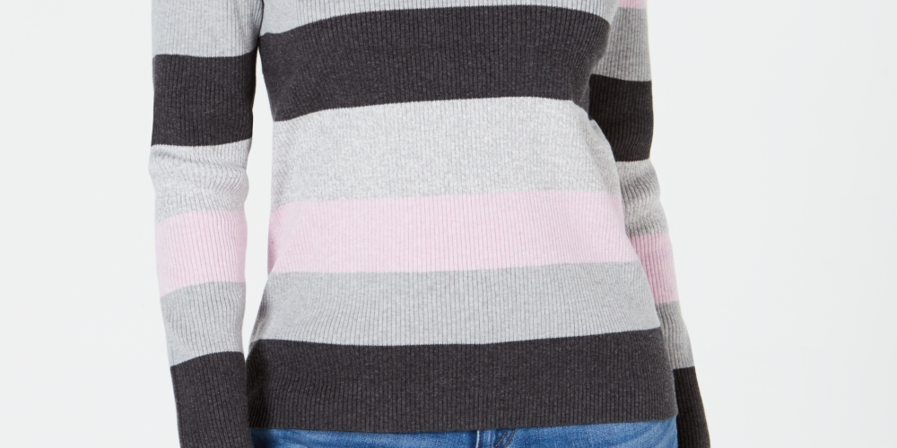 Karen Scott Suéter Feminino de Algodão com Decote em V e Blocos de Cores Cinza/Rosa Tamanho XS