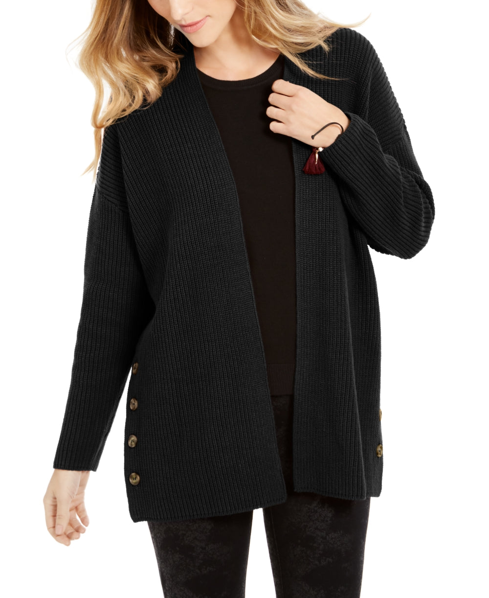 Cardigan grande feminino com botões laterais estilo &amp; co, preto, tamanho pequeno